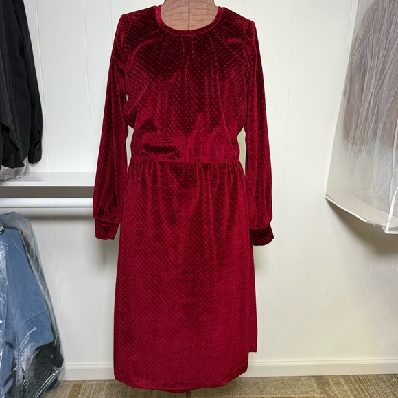 Vintage Dresses & Skirts - Vintage Handmade Burgundy Velvet Velour Long Sleeve Dress